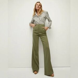 Veronica Beard Noda Linen Wide Leg Pant in Bright Army Green size 14 NWT